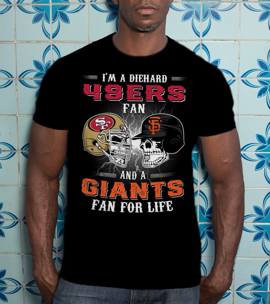 49ers Fan And A Giants Fan San Francisco Football And Baseball Helmets T-Shirt