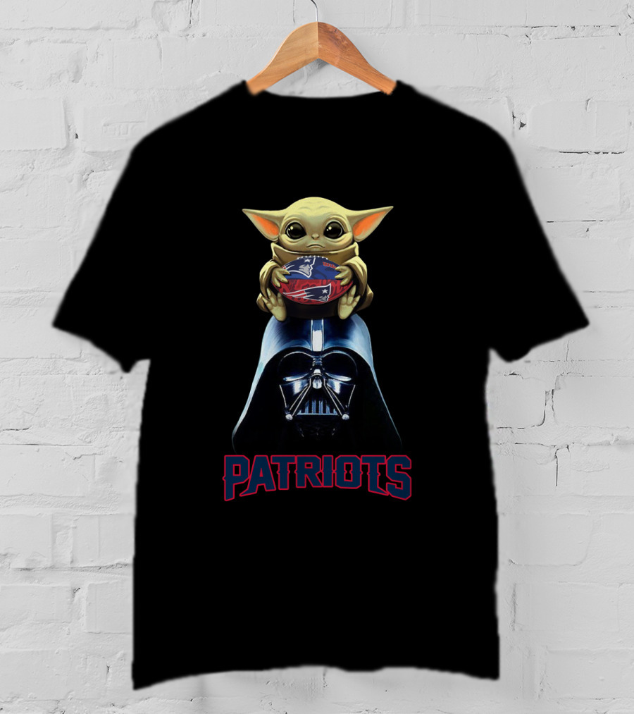 Darth Vader Baby Yoda Holding New England Patriots Football T-Shirt