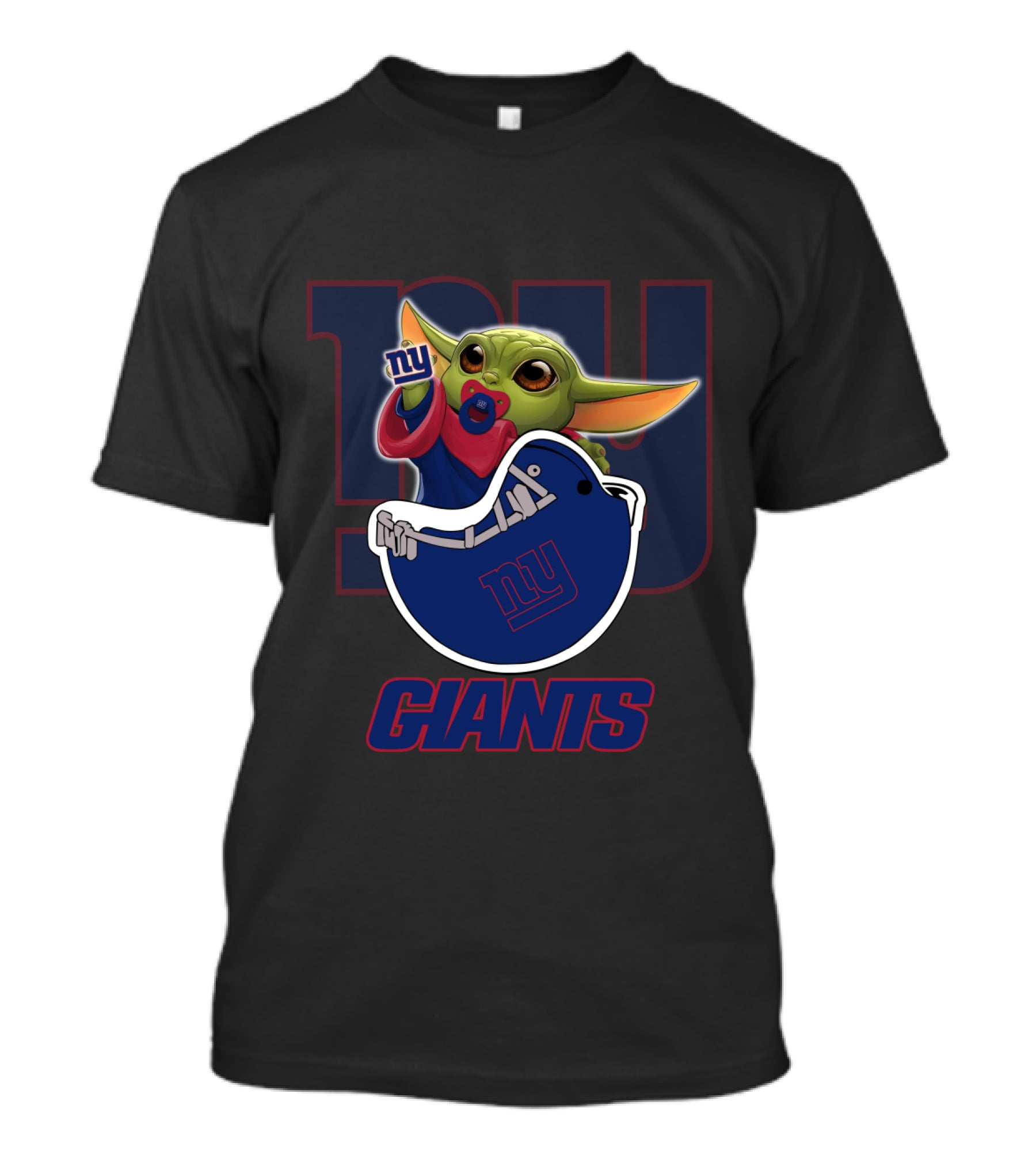 Nyg Giants Baby Yoda Holding Ny Giants Pacifier And Bib 009 Yodast T-Shirt