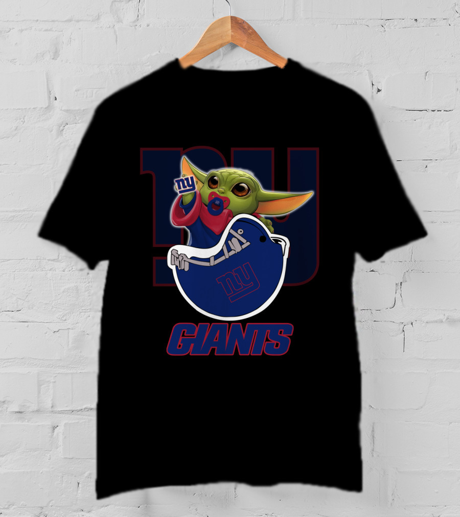 Nyg Giants Baby Yoda Holding Ny Giants Pacifier And Bib 009 Yodast T-Shirt