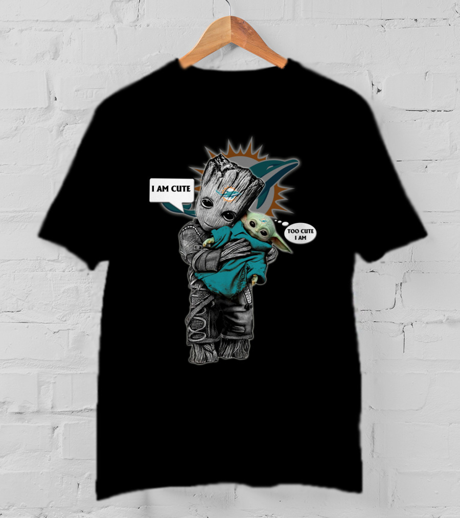 MD 010 NFL Miami Dolphins Groot Baby Yoda Cute I Am T-Shirt