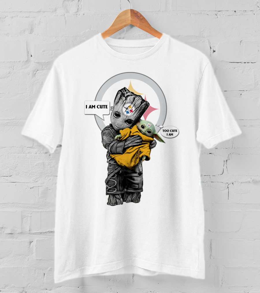 I AM CUTE TOO CUTE I AM Steelers NFL Yoda Groot T-Shirt