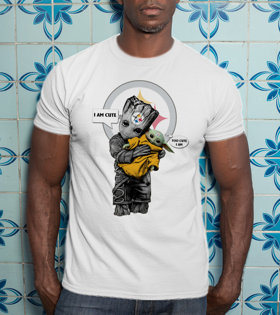 I AM CUTE TOO CUTE I AM Steelers NFL Yoda Groot T-Shirt