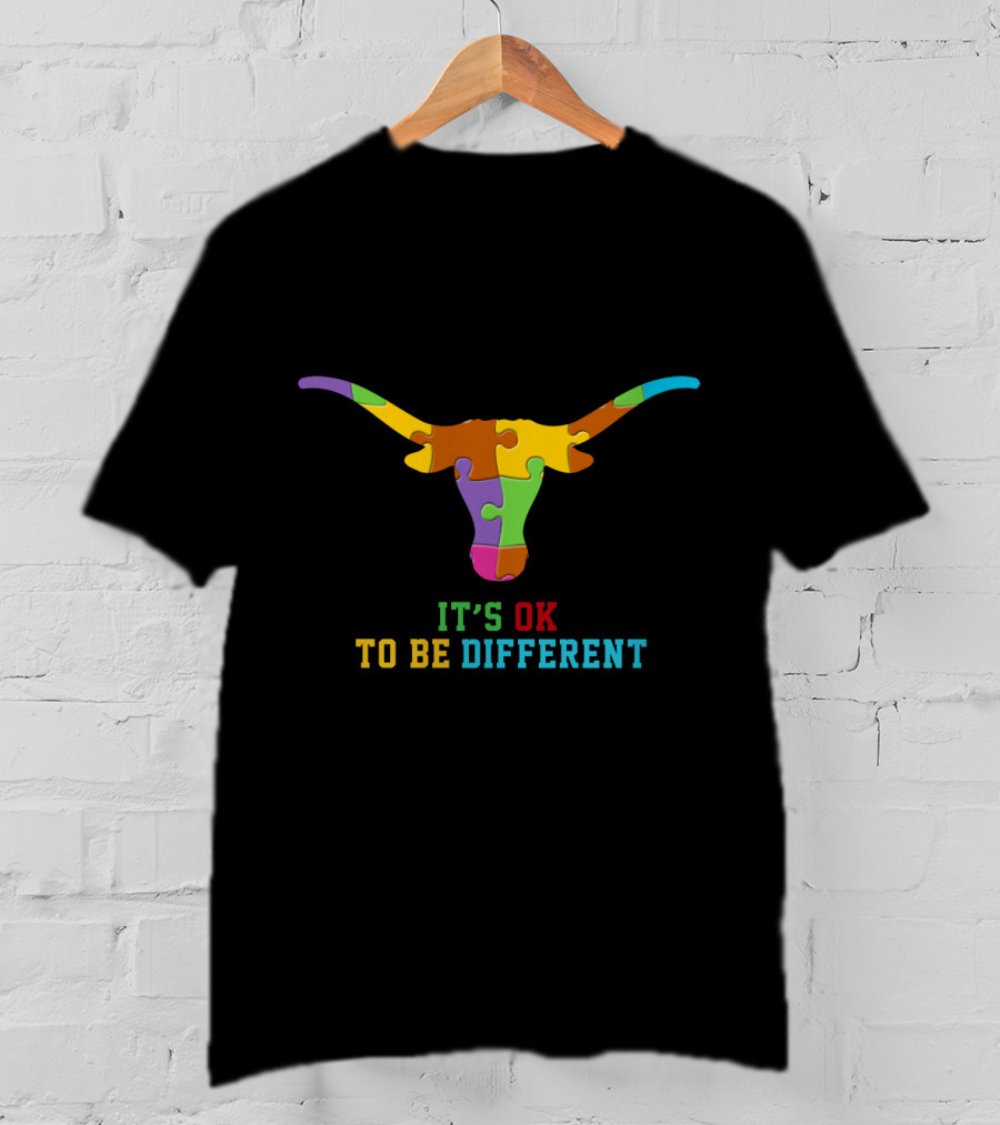 It's Ok To Be Different Colorful Puzzle Bull T-Shirt