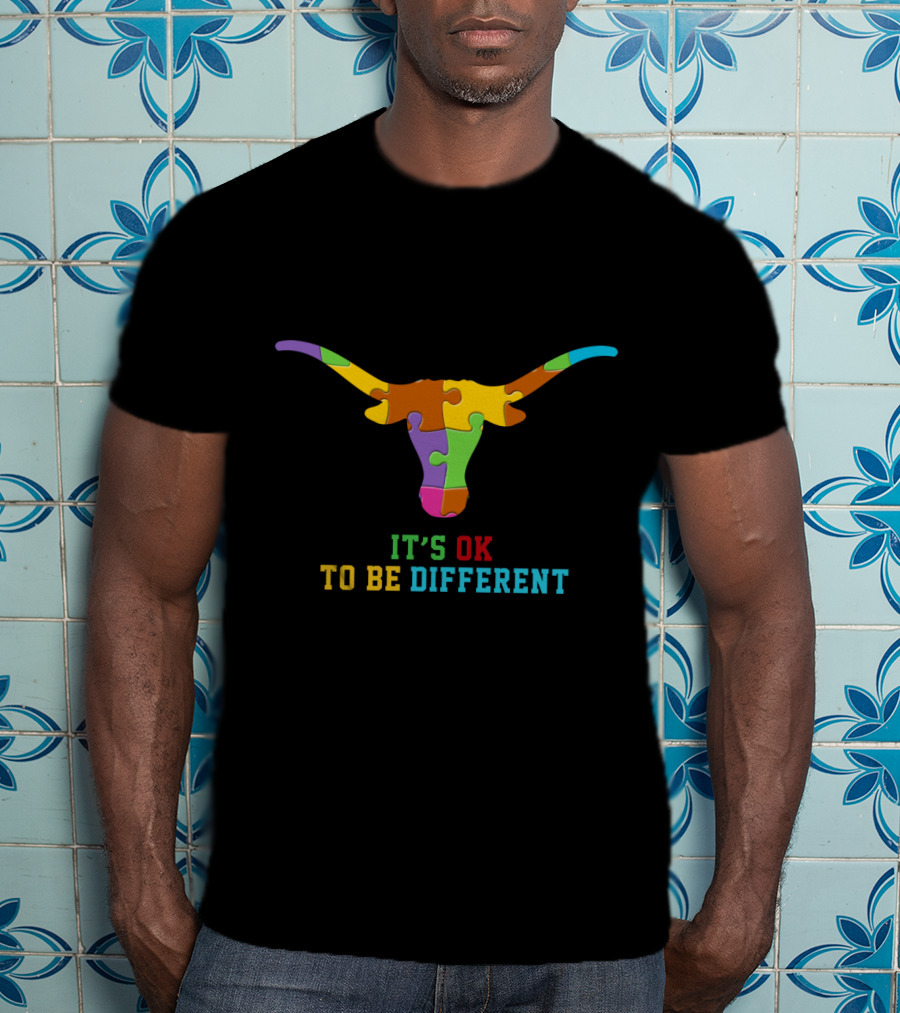 It's Ok To Be Different Colorful Puzzle Bull T-Shirt