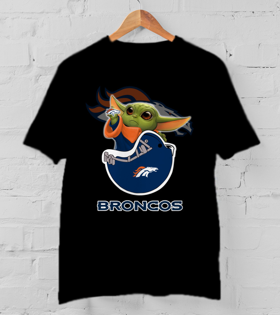 Yoda Denver Broncos Baby Yoda Holding Helmet T-Shirt