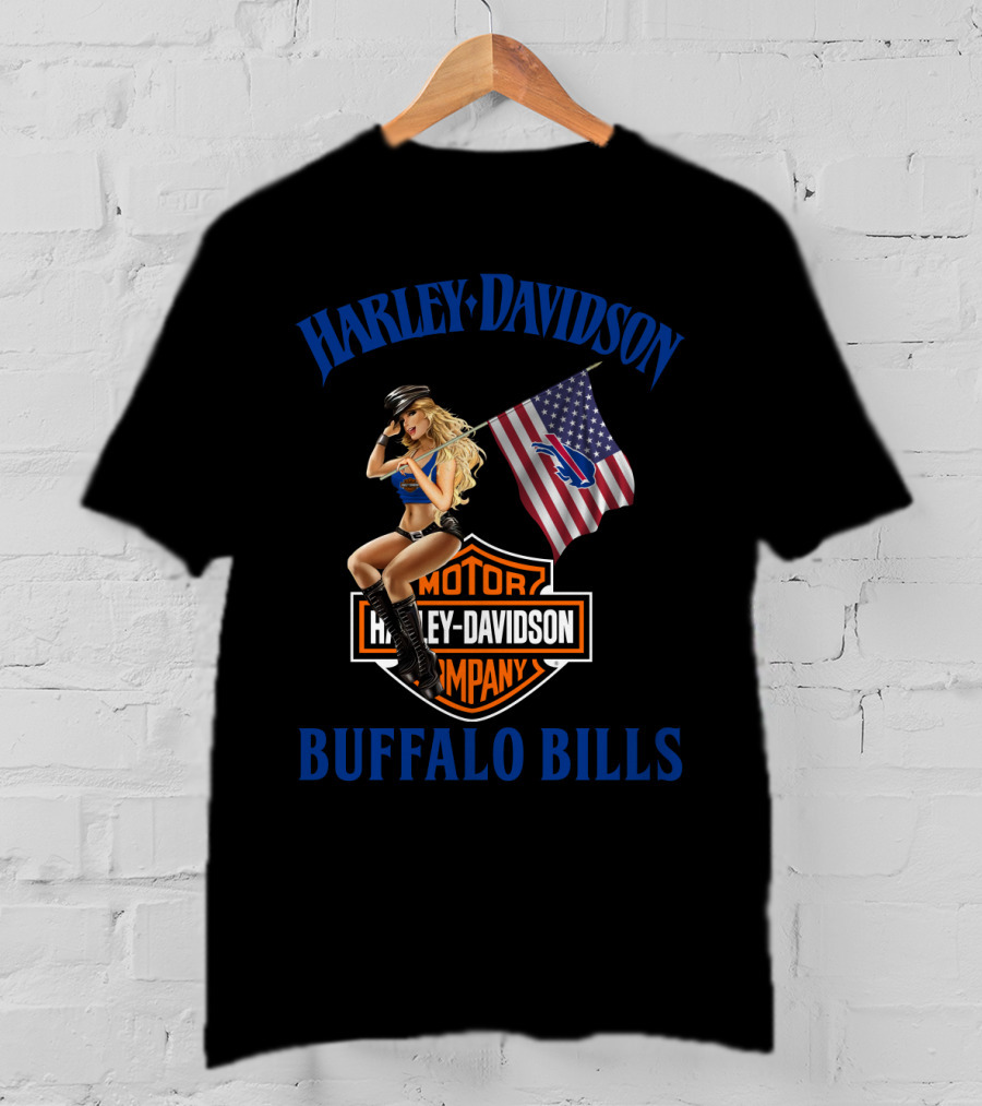Harley Davidson Buffalo Bills Nflbb Motor Company Flag T-Shirt