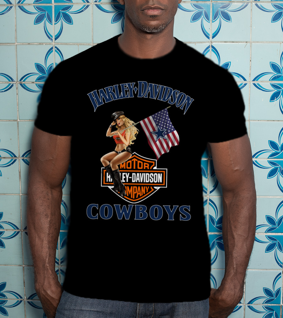 Harley Davidson Cowboys Motor Company Flag T-Shirt