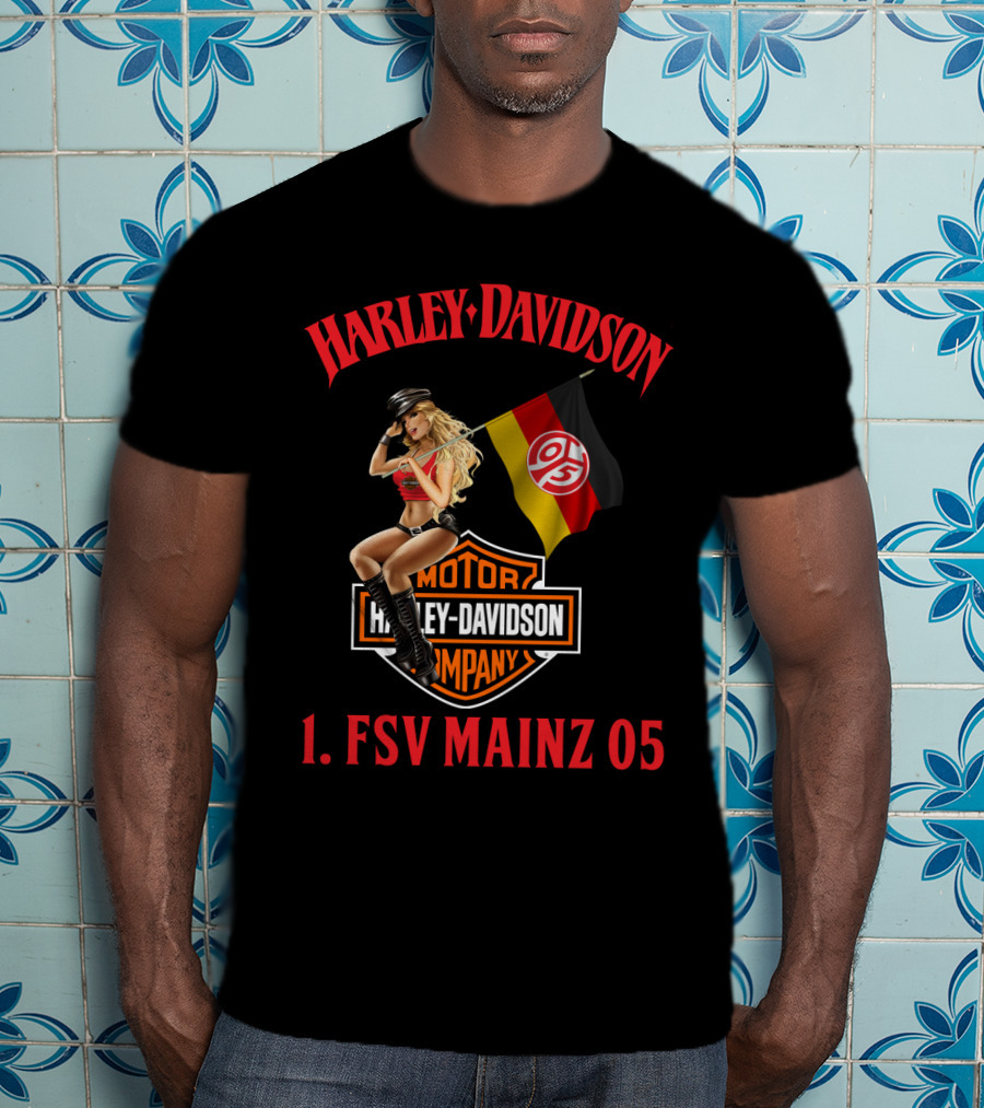 Harley Davidson 1. Fsv Mainz 05 Bundesliga Flag Girl T-Shirt
