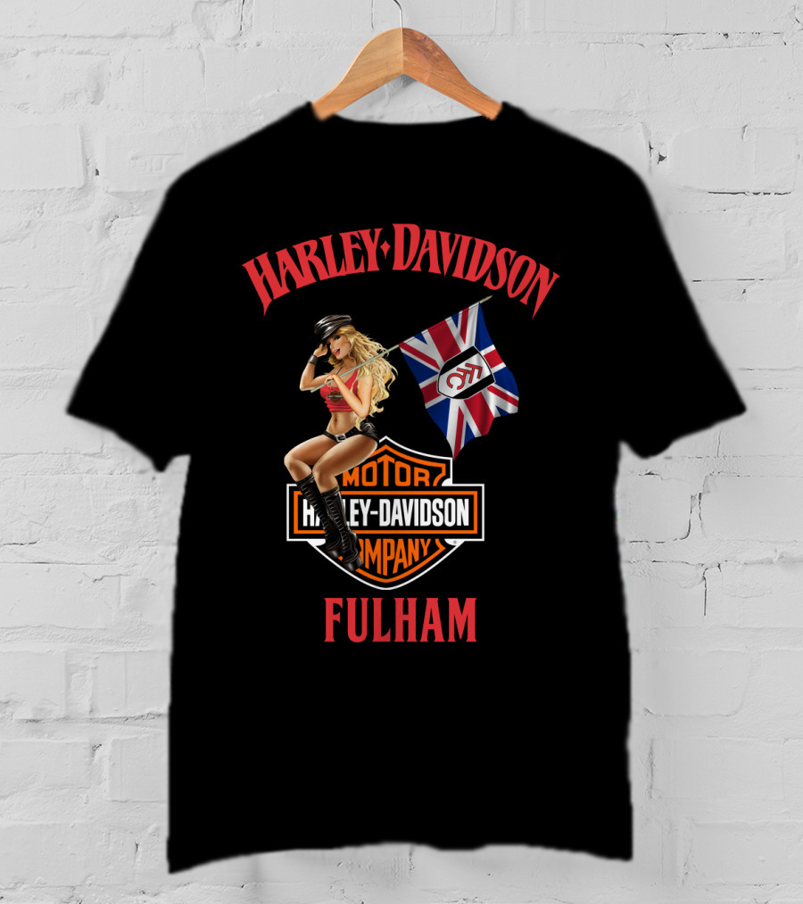 Harley Davidson Fulham Union Jack Motorcycle Pin-Up T-Shirt