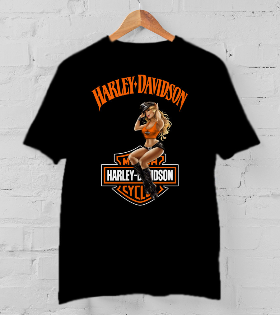 Harley Davidson Motorcycles Logo With Pin-Up Girl T-Shirt