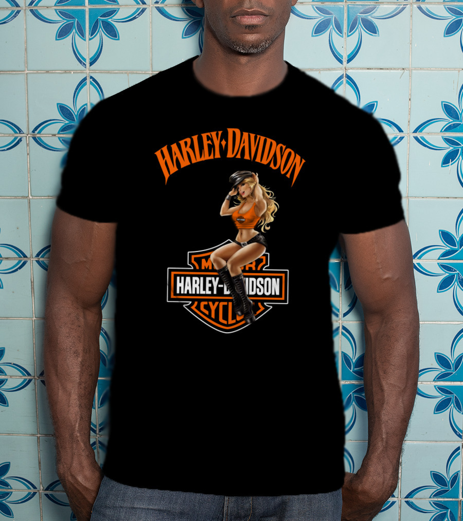 Harley Davidson Motorcycles Logo With Pin-Up Girl T-Shirt