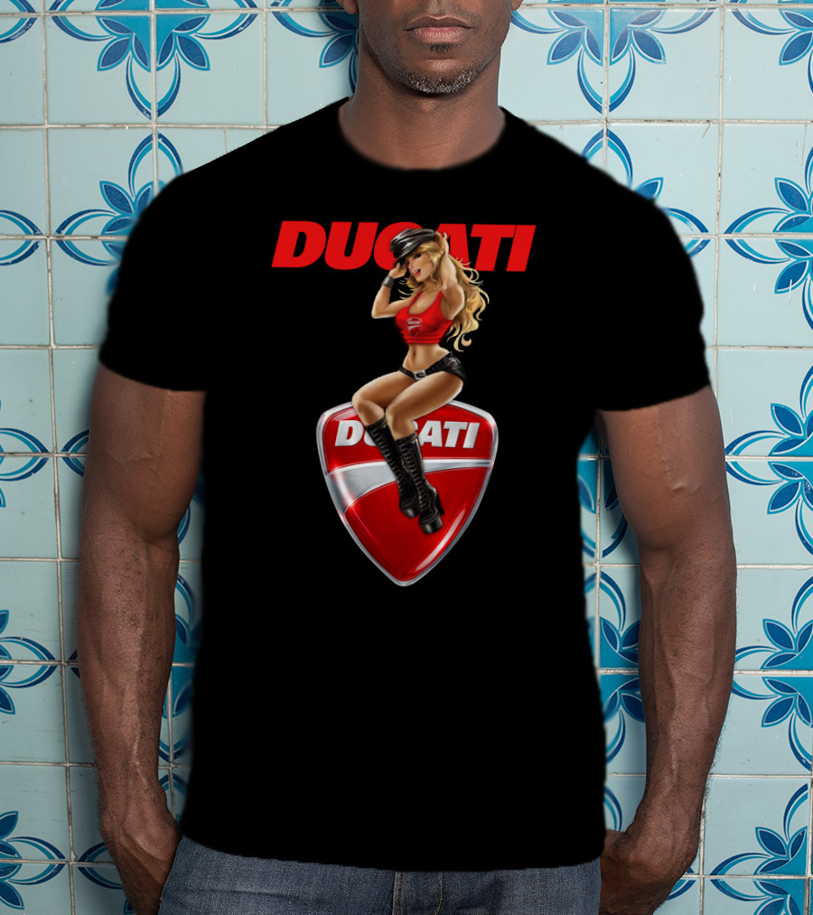 Ducati Red Badge With Woman In Boots And Hat T-Shirt