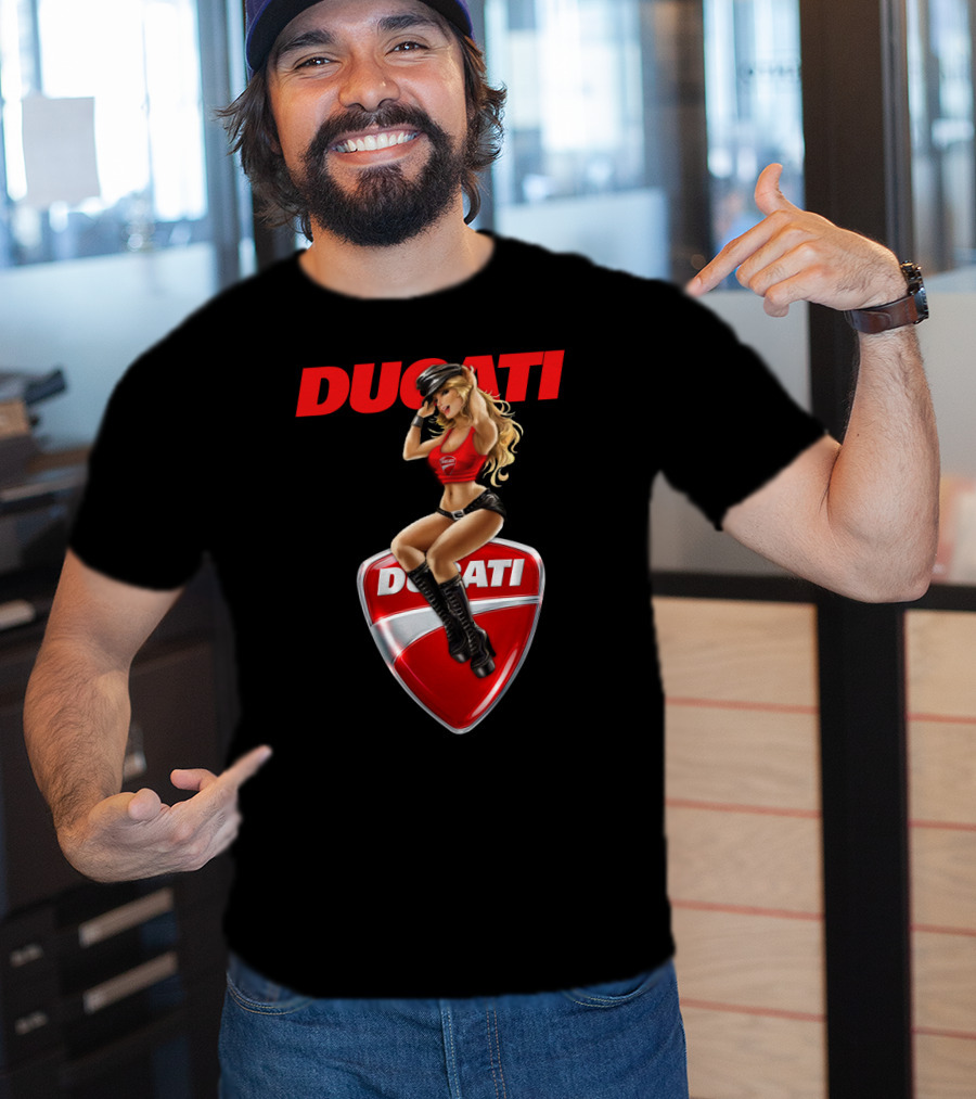 Ducati Red Badge With Woman In Boots And Hat T-Shirt