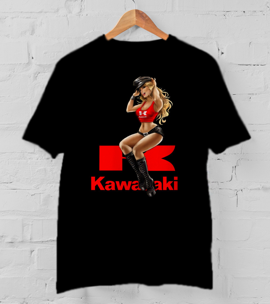 Kawasaki Girl In Red And Black Outfit With Cap And Boots T-Shirt