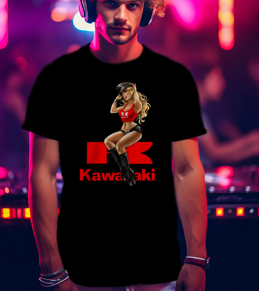 Kawasaki Girl In Red And Black Outfit With Cap And Boots T-Shirt