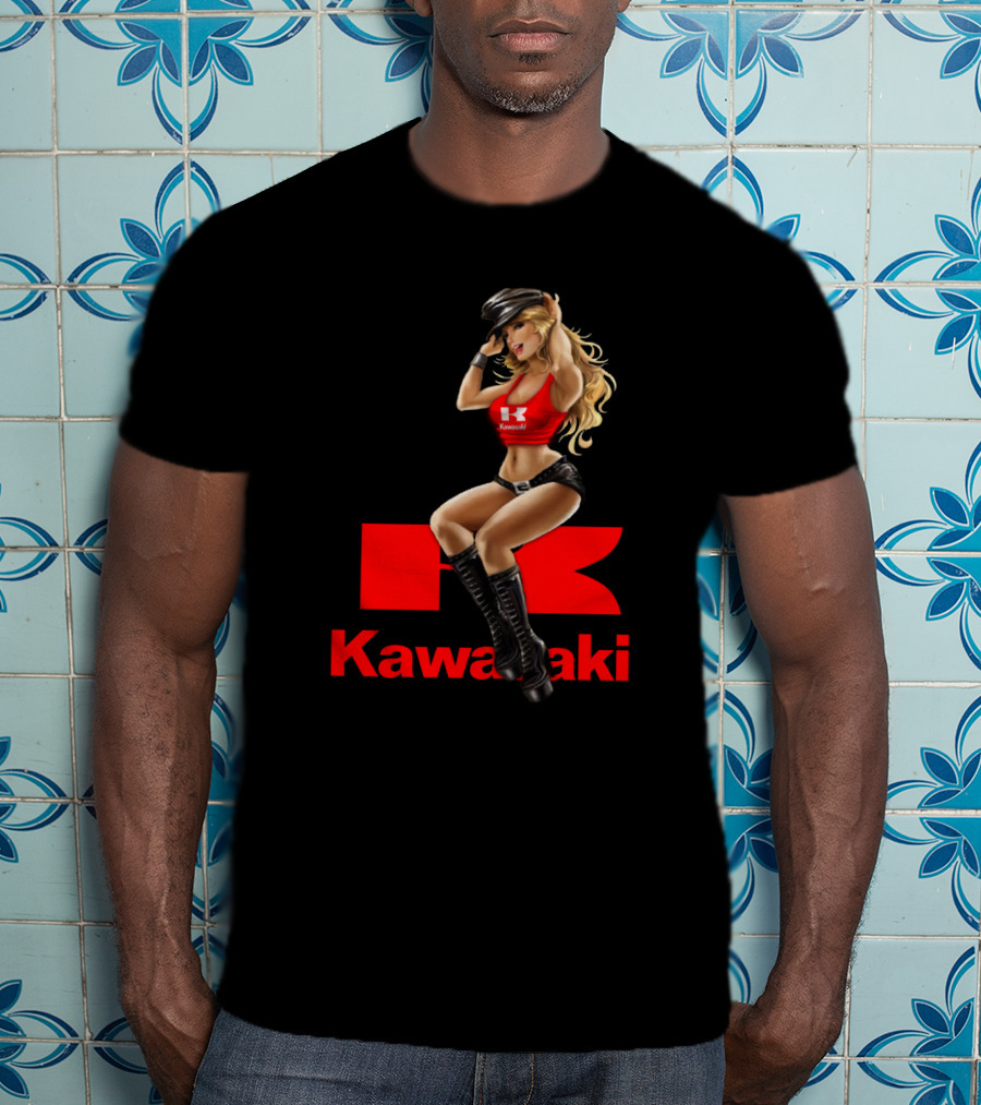 Kawasaki Girl In Red And Black Outfit With Cap And Boots T-Shirt