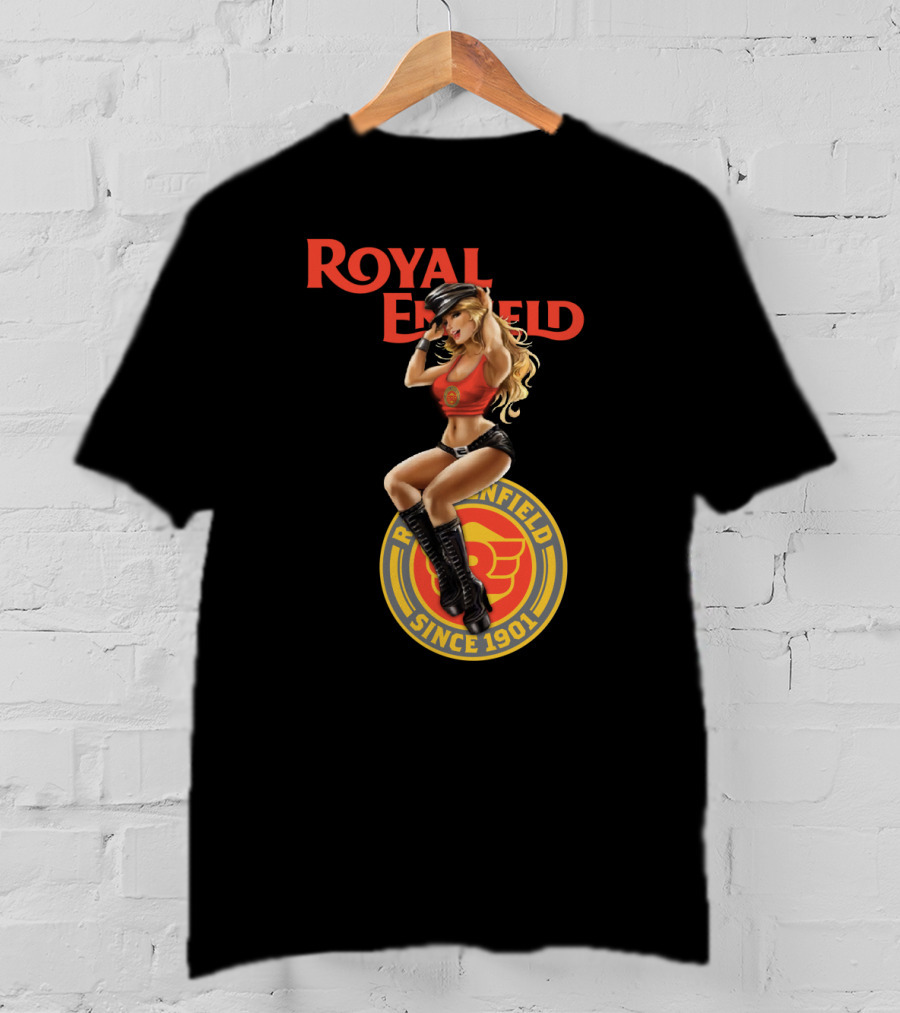 Royal Enfield Since 1901 With Pin-Up Girl In Red Top T-Shirt