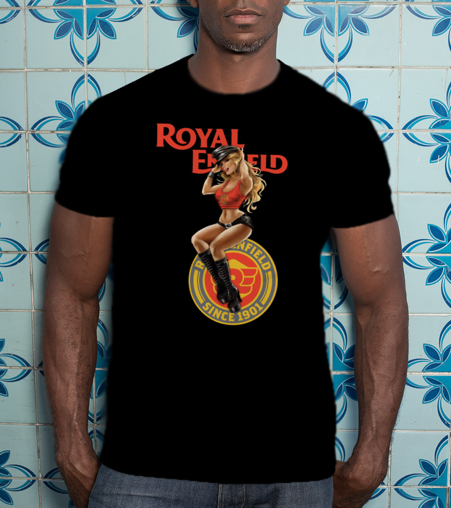 Royal Enfield Since 1901 With Pin-Up Girl In Red Top T-Shirt