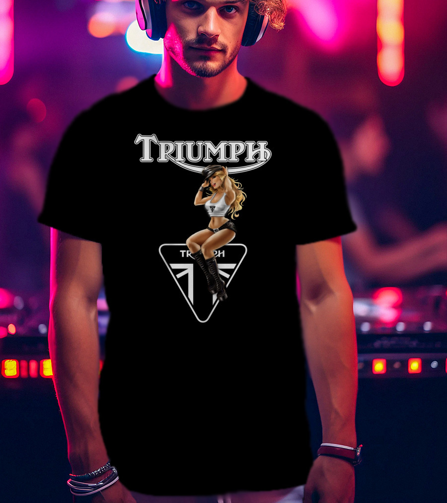 Triumph Dh 20 Logo With Pin-Up Model Motif T-Shirt