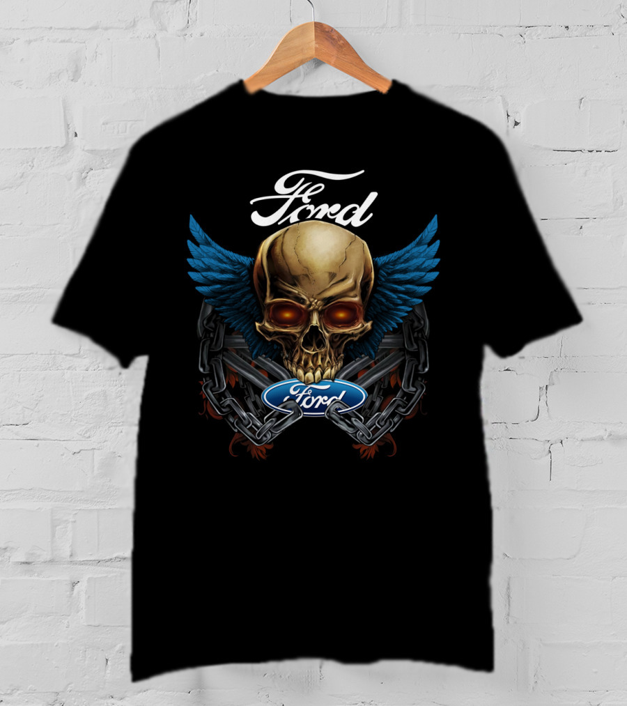 Ford Skull Wings Chains Logo Blue Theme T-Shirt