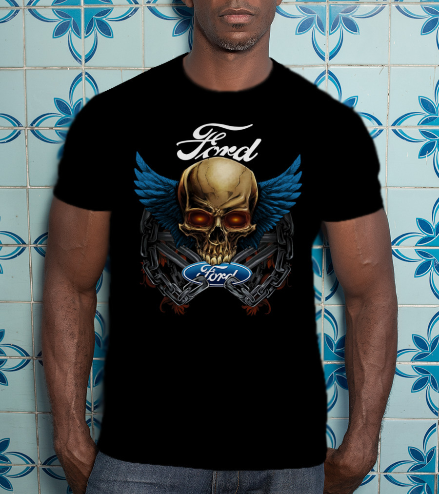 Ford Skull Wings Chains Logo Blue Theme T-Shirt