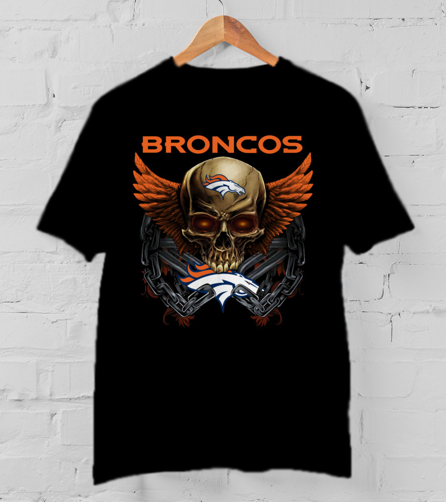 Broncos Skull Winged Logo With Chain And Horsehead T-Shirt