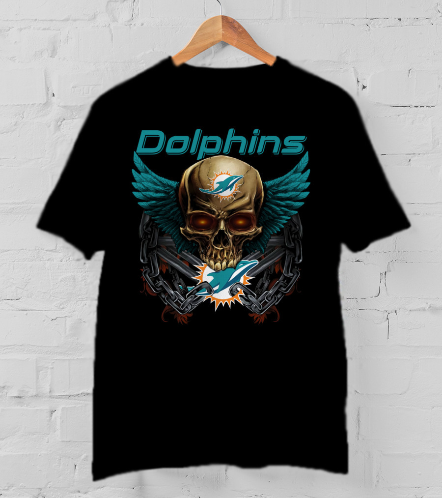 Dolphins Skull Logo With Wings And Chains T-Shirt