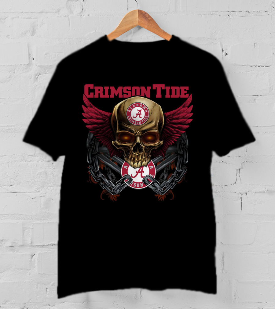 Crimson Tide Alabama Skull With Wings And Chains T-Shirt