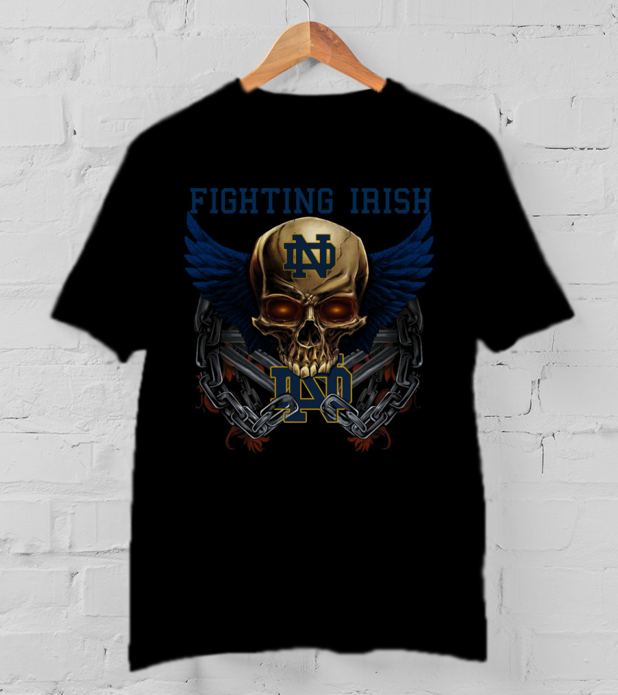 Fighting Irish Nd Skull With Wings And Chains T-Shirt