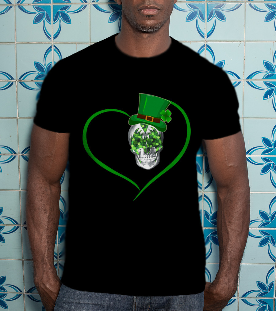 Skull Heart Shamrock Top Hat St. Patrick's Day T-Shirt