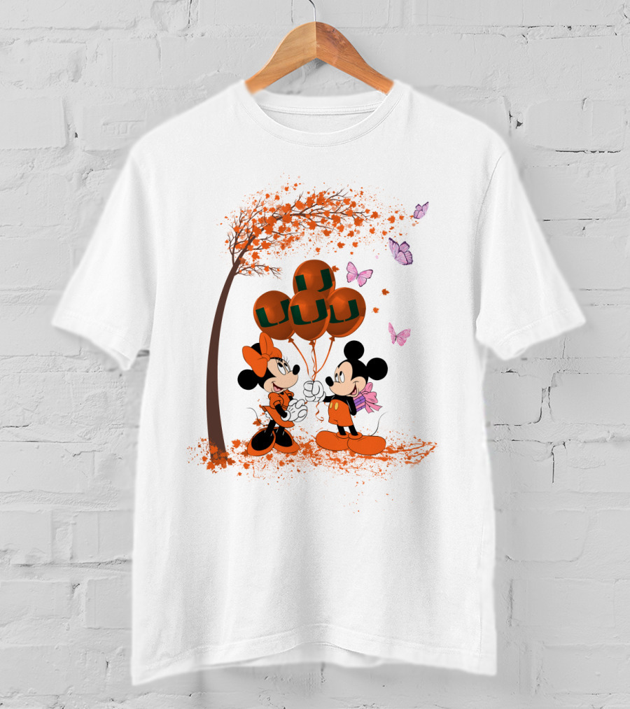 Ncaa Miami Hurricanes Mickey Minnie Balloons Butterflies T-Shirt