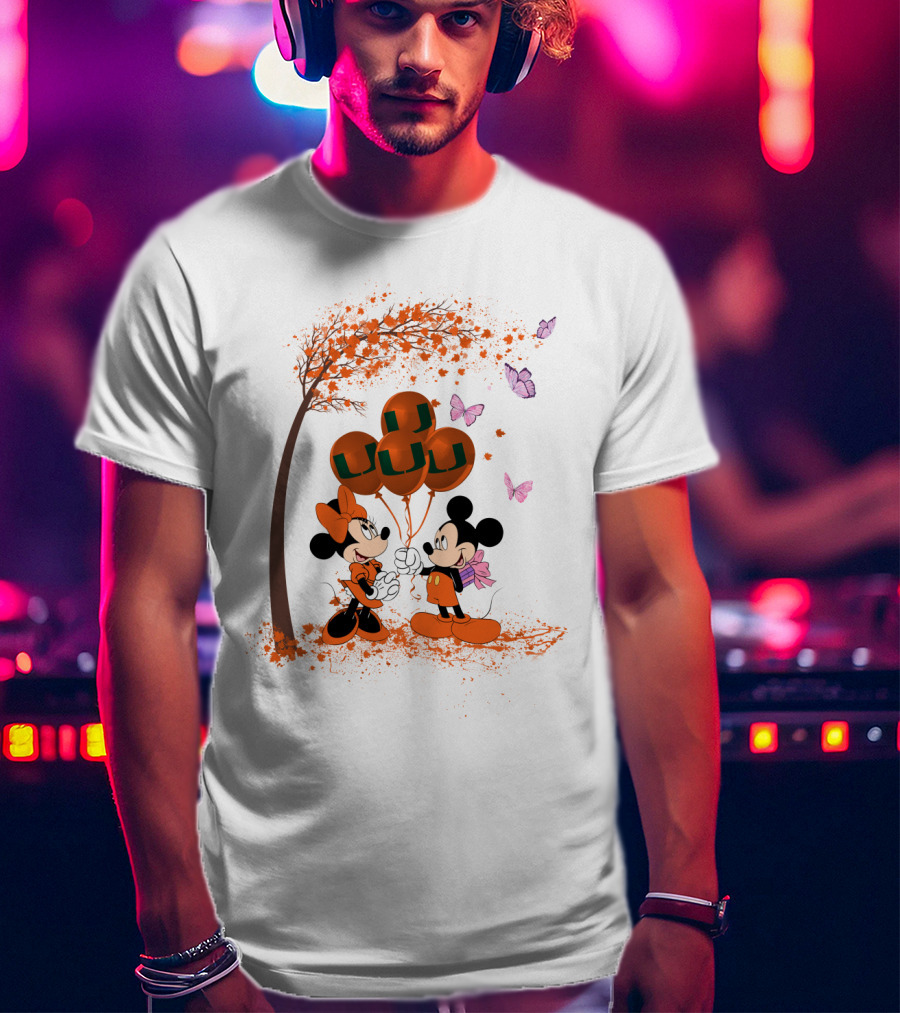 Ncaa Miami Hurricanes Mickey Minnie Balloons Butterflies T-Shirt
