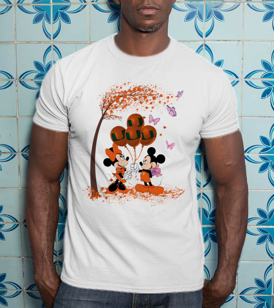 Ncaa Miami Hurricanes Mickey Minnie Balloons Butterflies T-Shirt