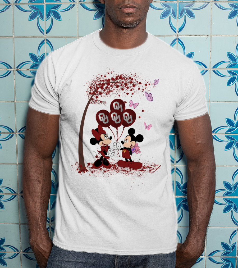 Mickey And Minnie Oklahoma Sooners Ou Balloons Ncaa Theme T-Shirt