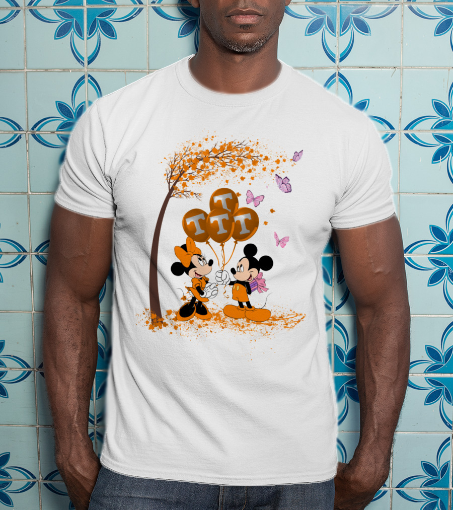 Ncaa Tennessee Volunteers Mickey And Minnie Tree Tt Balloons Butterflies T-Shirt