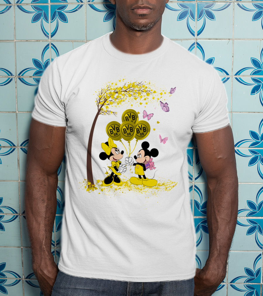Borussia Dortmund BVB 09 Mickey And Minnie Balloons Bundesliga T-Shirt