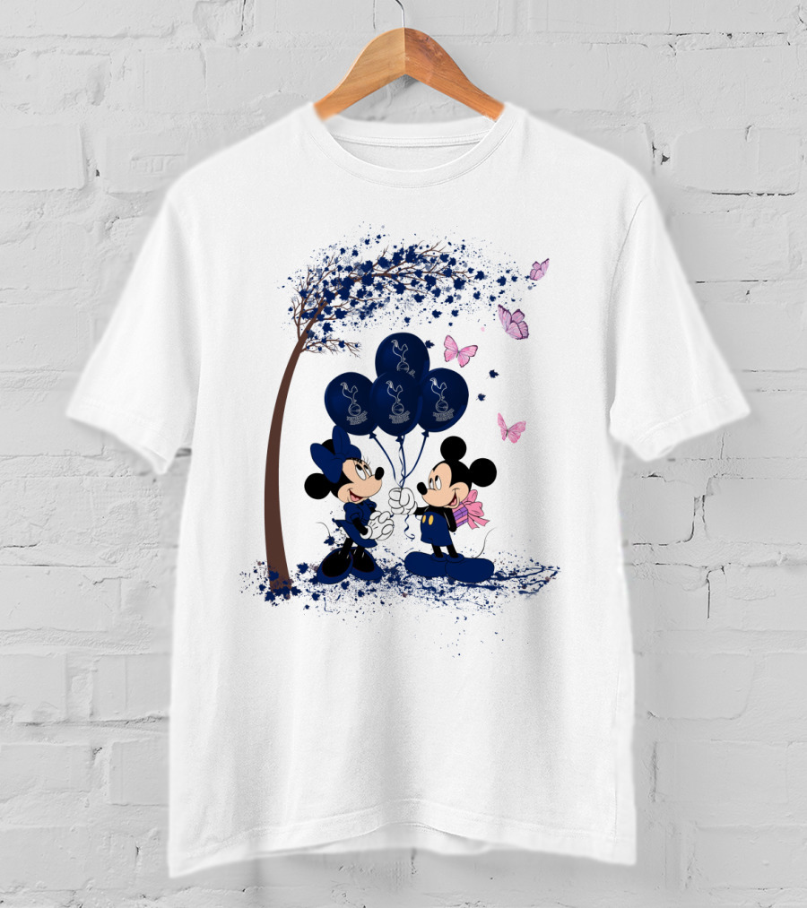 Premier League Tottenham Hotspur Mickey And Minnie Blue Balloons T-Shirt