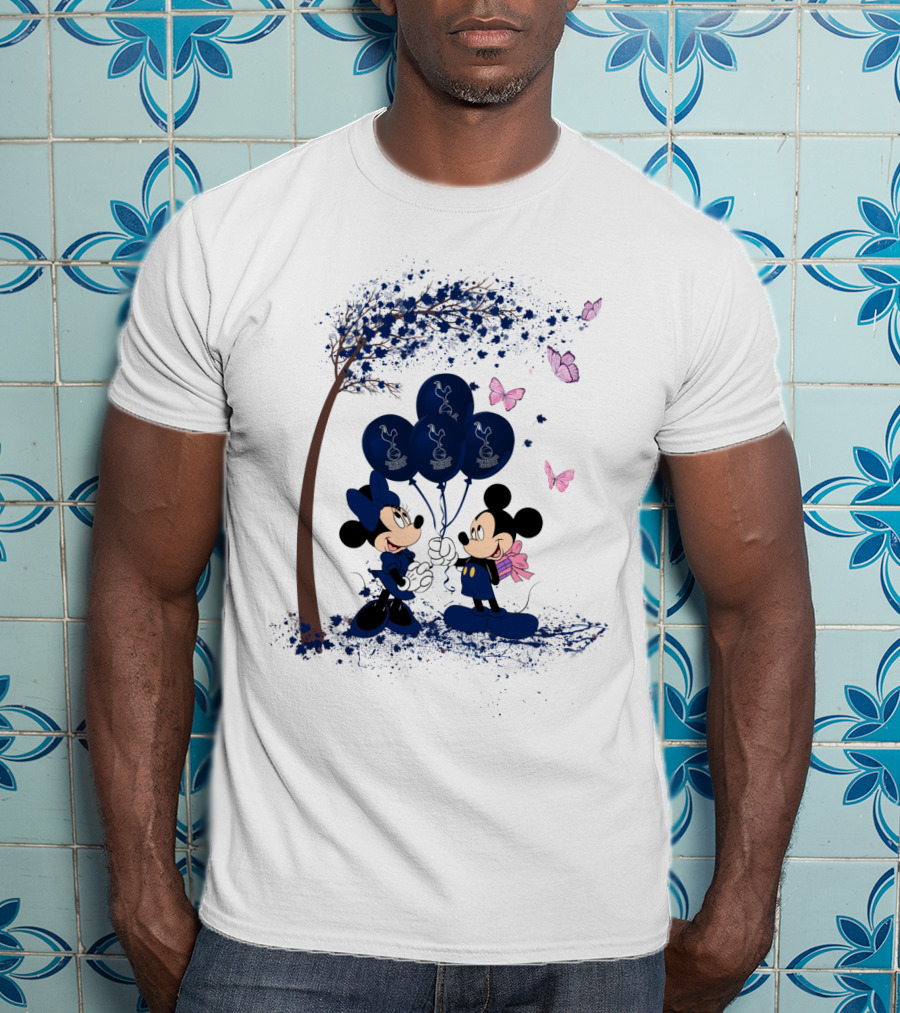 Premier League Tottenham Hotspur Mickey And Minnie Blue Balloons T-Shirt