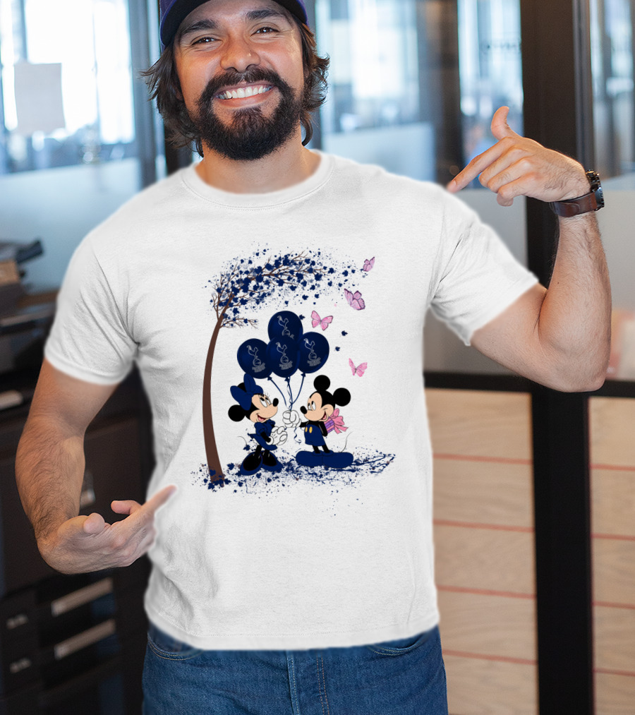 Premier League Tottenham Hotspur Mickey And Minnie Blue Balloons T-Shirt