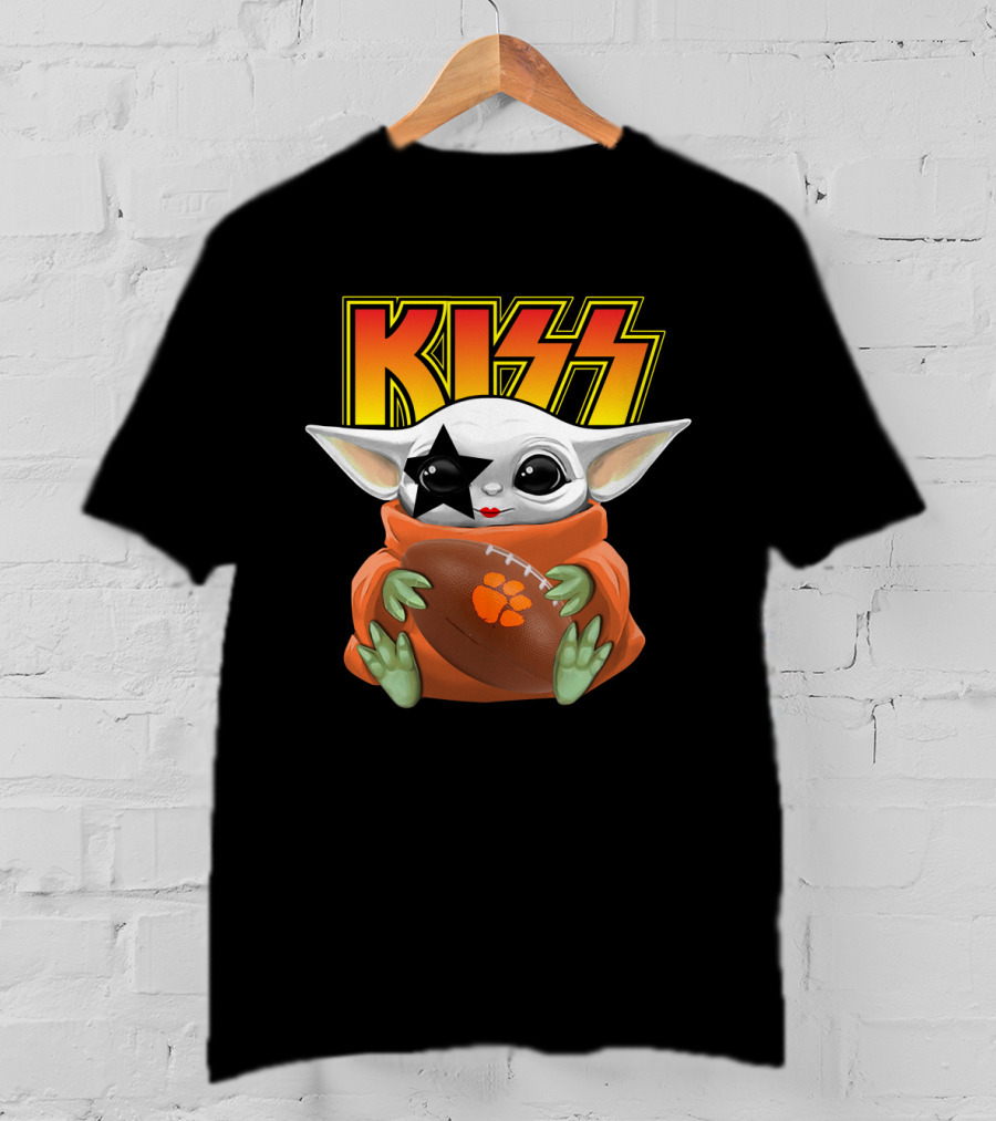 KISS Star Child And Clemson Tigers Football Baby Yoda T-Shirt