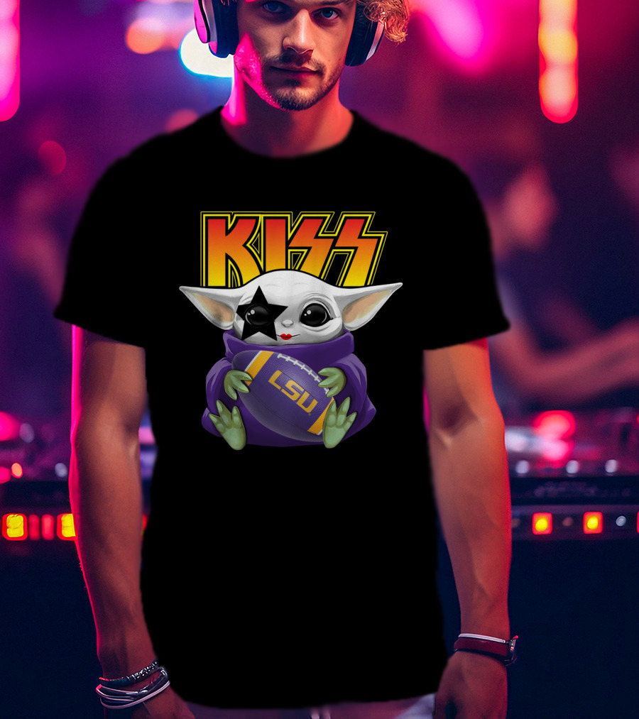 KISS Star Child Mascot Holding LSU Football T-Shirt
