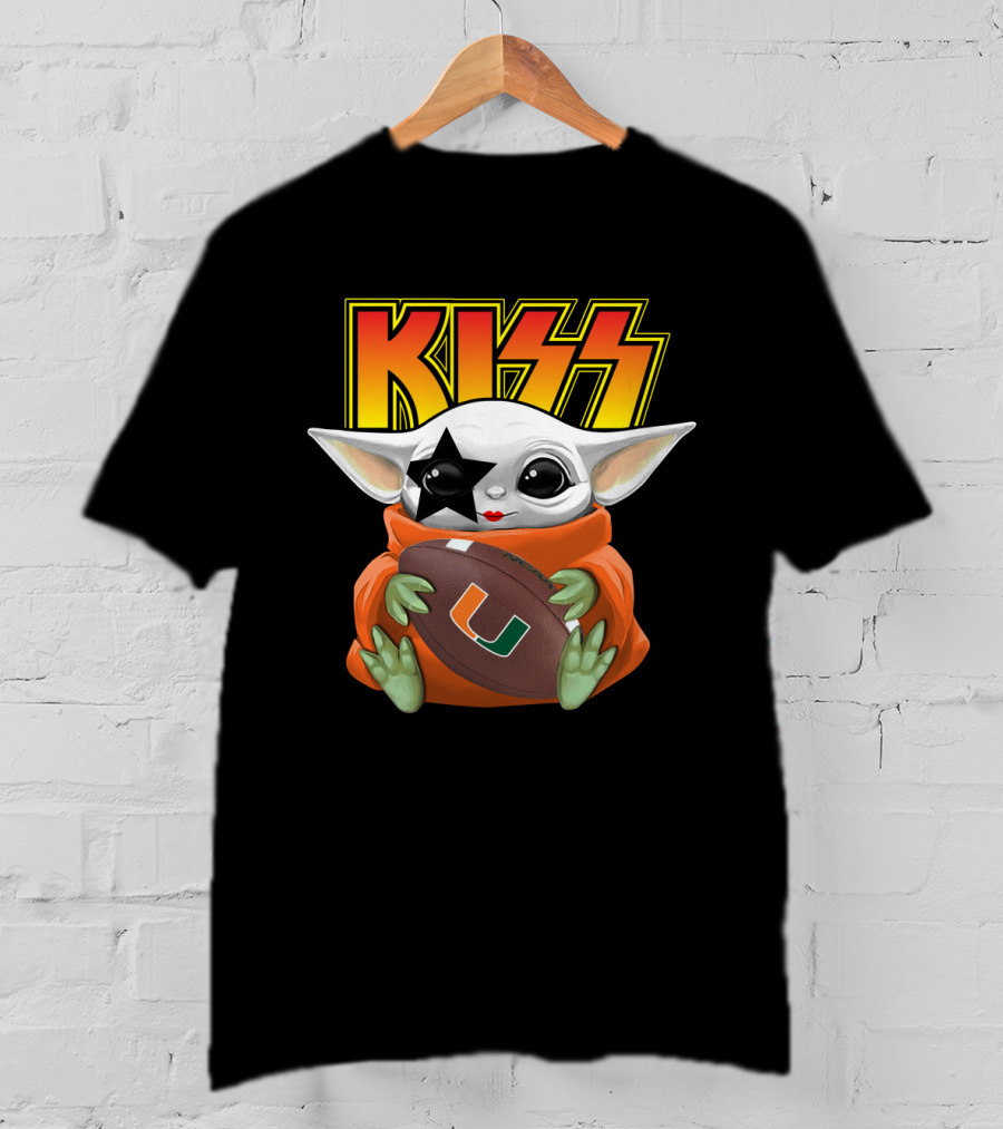 KISS Baby Yoda Miami Hurricanes Football Star Paul Stanley Face Paint T-Shirt