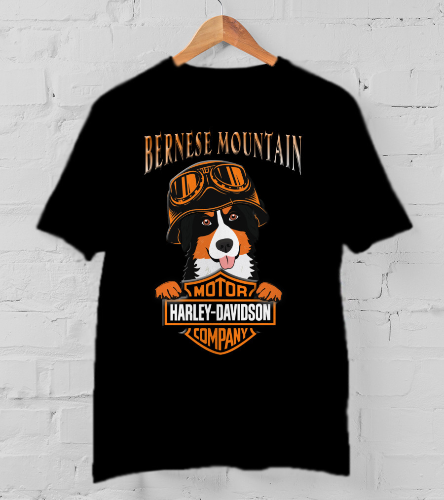Bernese Mountain Harley Davidson Motorcycle Company Dog With Goggles T-Shirt