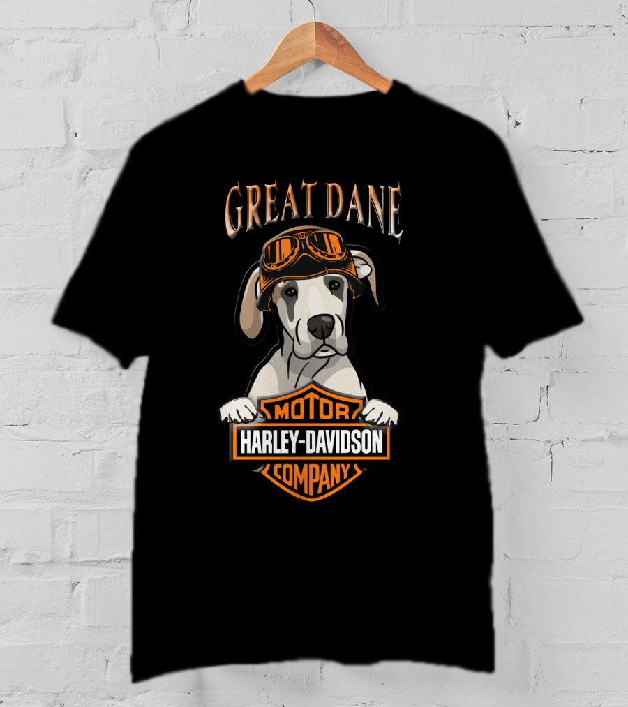 Great Dane Harley Davidson Motor Company Dog With Vintage Goggles T-Shirt