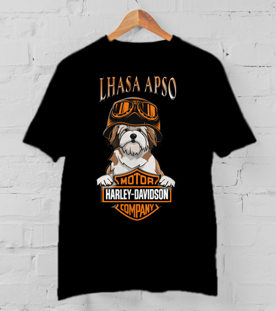 Lhasa Apso Harley Davidson Motor Company Dog With Goggles T-Shirt