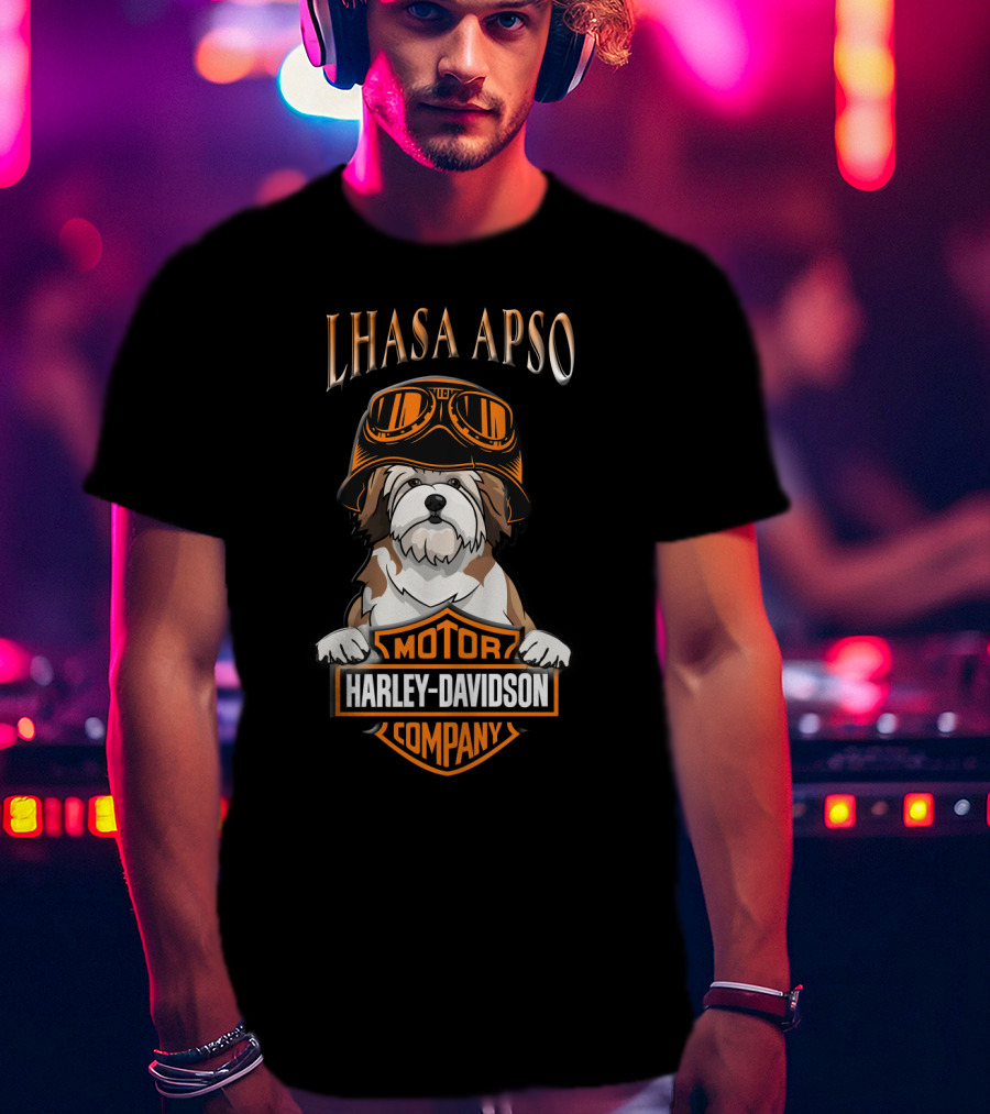 Lhasa Apso Harley Davidson Motor Company Dog With Goggles T-Shirt