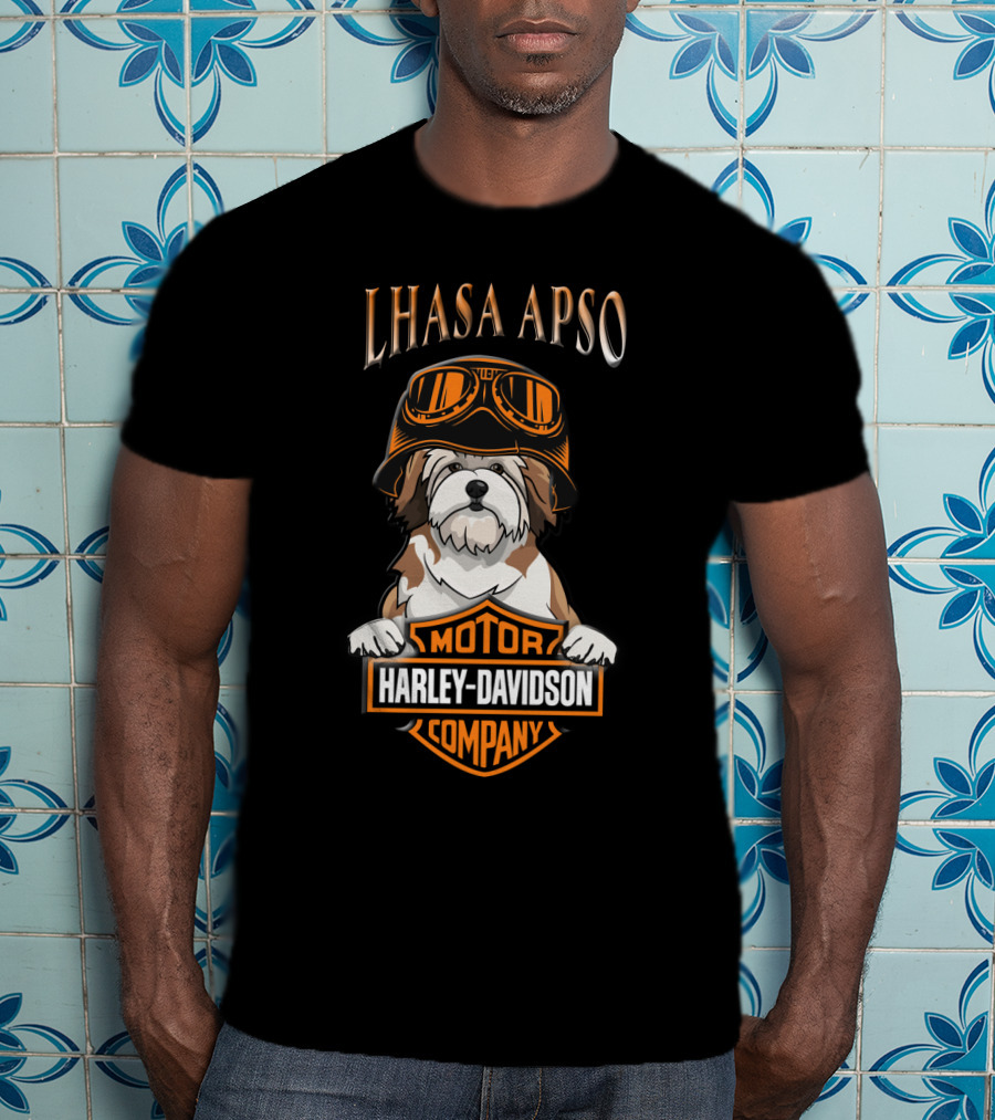 Lhasa Apso Harley Davidson Motor Company Dog With Goggles T-Shirt