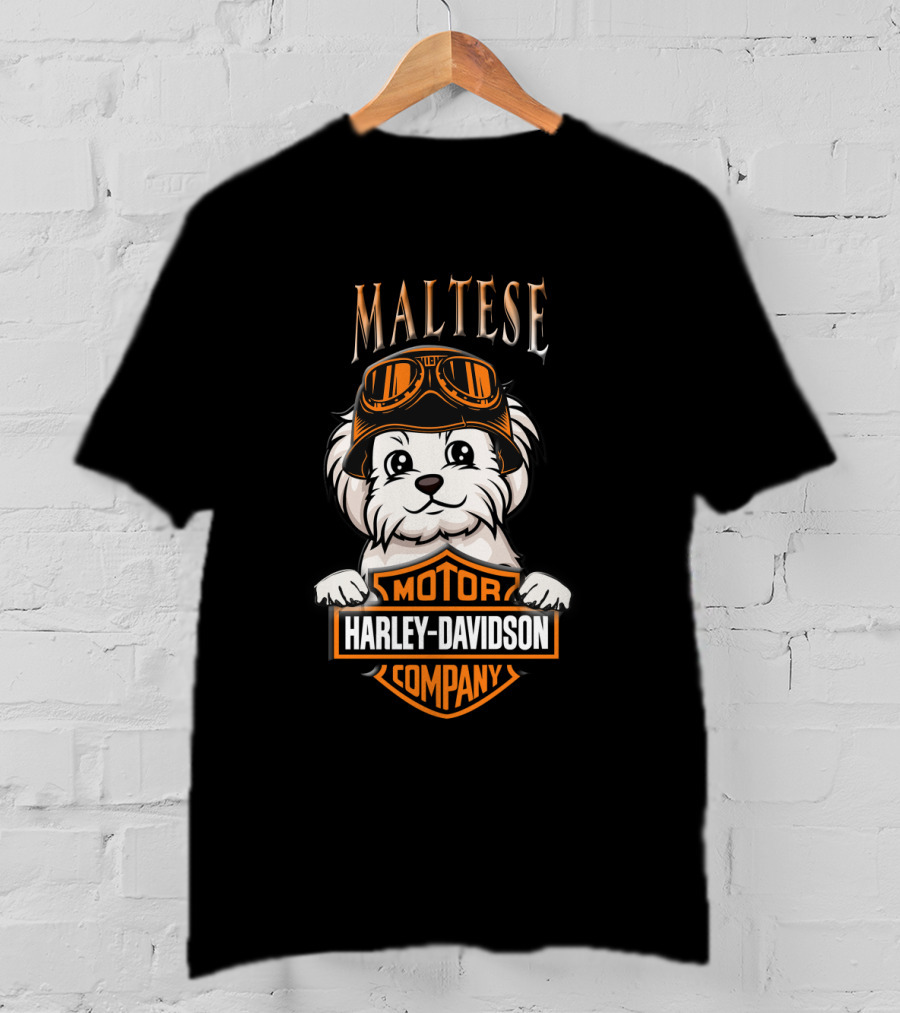 Maltese Harley Davidson Motor Company Dog With Goggles T-Shirt