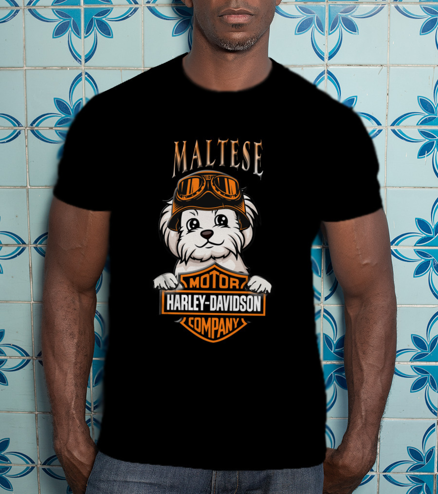 Maltese Harley Davidson Motor Company Dog With Goggles T-Shirt